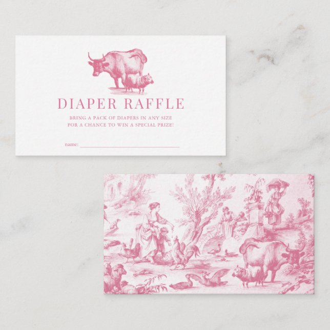 Pink French Country Farm Diaper Raffle Ticket Enclosure Card (Front/Back)