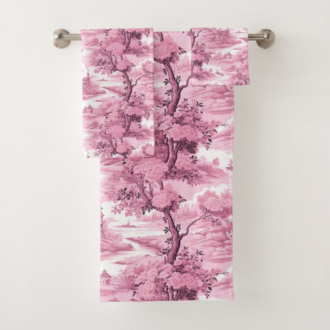 Pink French Country Tree Bath Towel Set (Insitu)