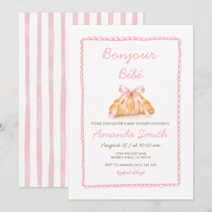 Pink French Croissant & Bow Baby Shower Invite