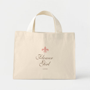 Pink French Fleur de Lis Flower Girl Name Mini Tote Bag