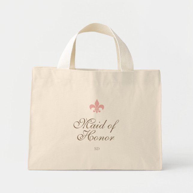 Pink French Fleur de Lis Maid of Honour Initial  Mini Tote Bag (Front)