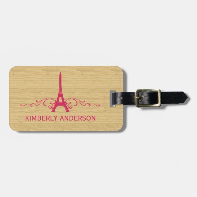Pink French Flourish Luggage Tag (Front Horizontal)