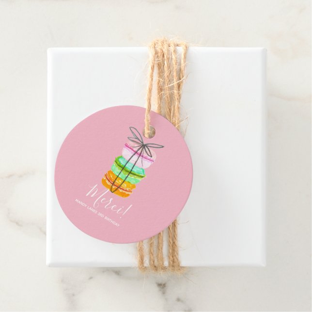 Pink french macaron birthday party favour tag (In Situ)