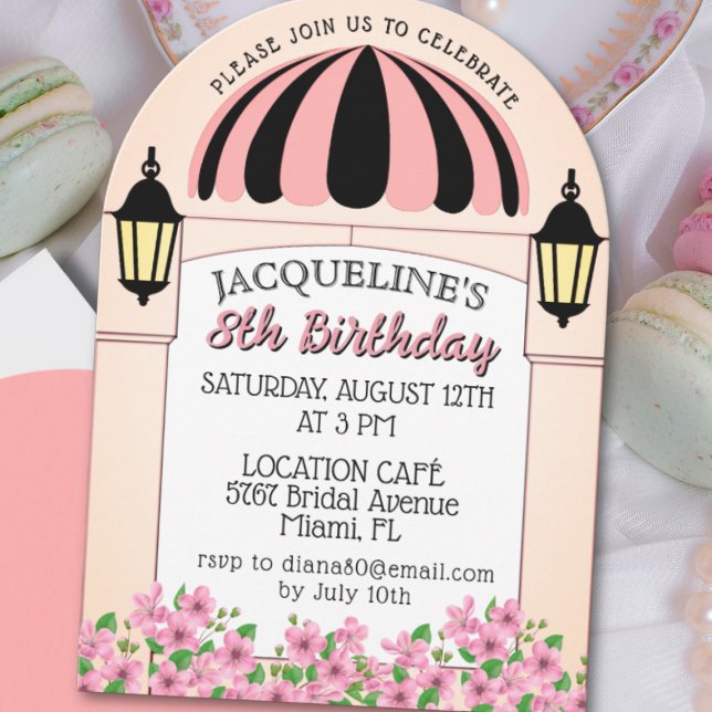 Pink, French, Paris themed Birthday Invitation (Parisian themed Pink Birthday Invitation)