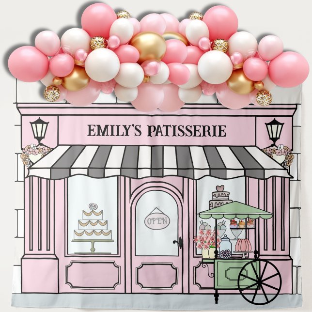 Pink French Parisian theme Girls Birthday Backdrop Tapestry (Parisian Patisserie Photobooth backdrop)