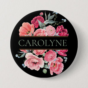 Pink French Peonies Floral Monogram 7.5 Cm Round Badge