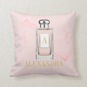 Pink French Perfume Bottle Chic Monogram Personal Cushion