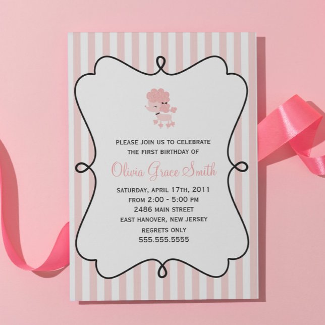 Pink French Poodle Birthday Invitation (Creator Uploaded)