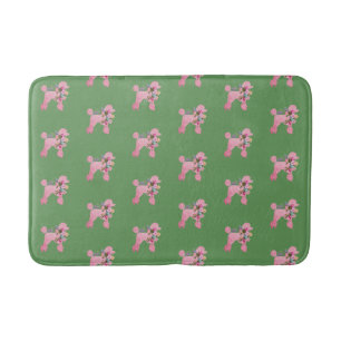 Pink French Poodle on Green Bath Mat