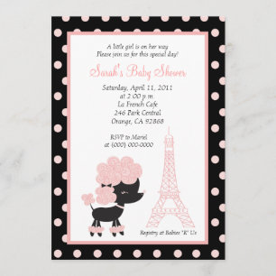 PINK FRENCH POODLE Ooh la la 5x7 Baby Shower Invitation