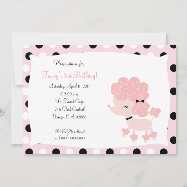 PINK FRENCH POODLE Ooh la la 5x7 Birthday Invitation (Front)
