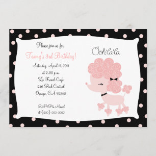 PINK FRENCH POODLE Ooh la la 5x7 Birthday Invitation