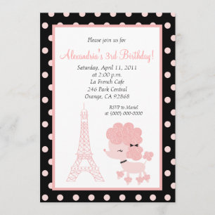 PINK FRENCH POODLE Ooh la la 5x7 Birthday Invitation