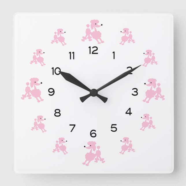 Pink French Poodles Square Wall Clock (Front)