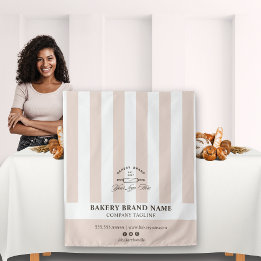Pink French Stripes Bakery Logo Table Runner  Tapestry