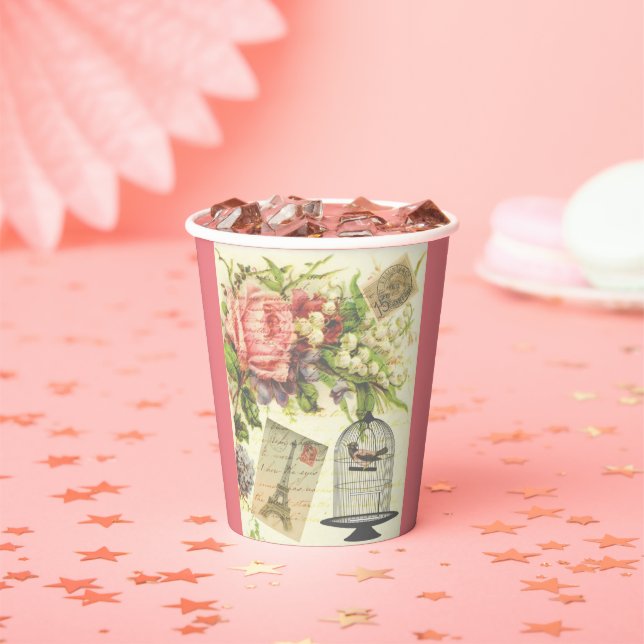 Pink French Theme Vintage Paris  Paper Cups (Insitu)