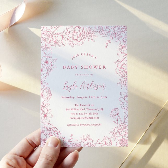 PINK FRENCH TOILE Baby Shower Invitation (Creator Uploaded)