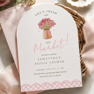 Pink fresh off the market arch bridal shower invitation