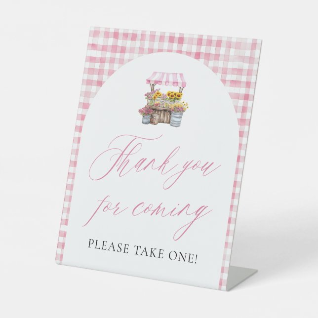 Pink Fresh Off The Market Thank you for coming Pedestal Sign (Front)
