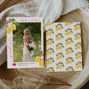 Pink Freshly Lemon Citrus Graduation Announcement
