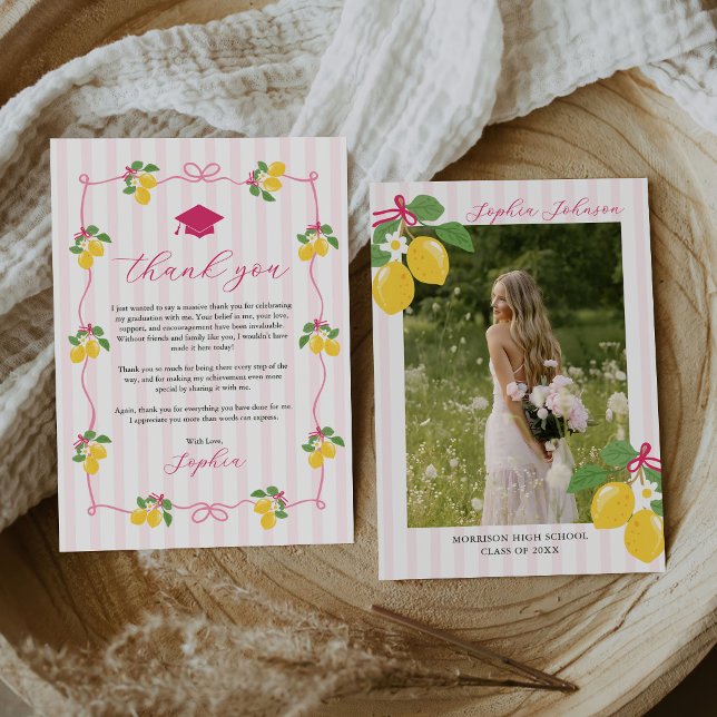 Pink Freshly Lemon Citrus Graduation Party Thank You Card (Creator Uploaded)