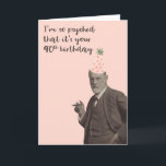 Pink Freud Funny 90th Birthday Card<br><div class="desc">Sigmund Freud is psyched for a 90th birthday. Funny Freud-centric design for anyone who enjoys psychology.</div>