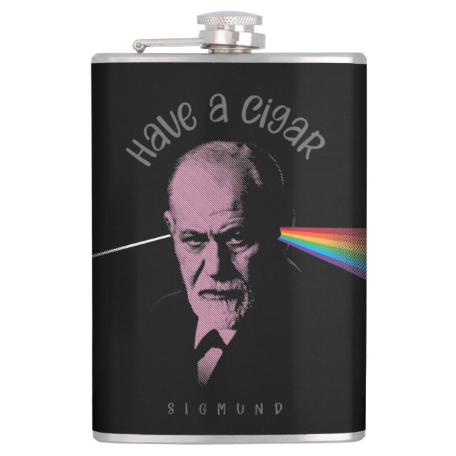 Pink Freud (Have A Cigar) Hip Flask (Front)