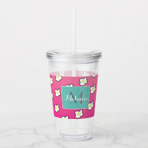 Pink Fried Eggs Ombre Monogram Custom Acrylic Tumbler