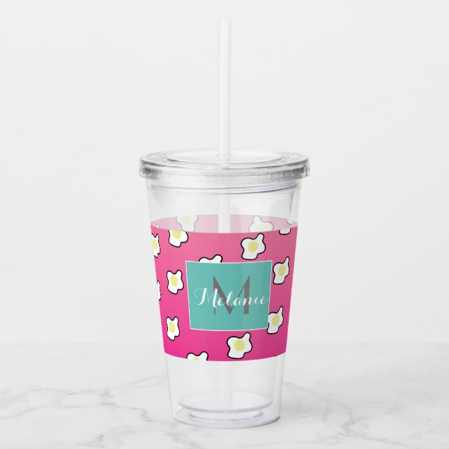 Pink Fried Eggs Ombre Monogram Custom Acrylic Tumbler (Front)