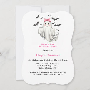 Pink Friendly Girl Ghost With Bats Birthday Party Invitation
