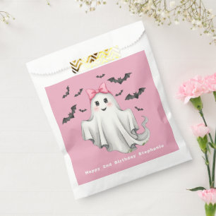 Pink Friendly Girl Ghost with Bats Flying  Favour Bags
