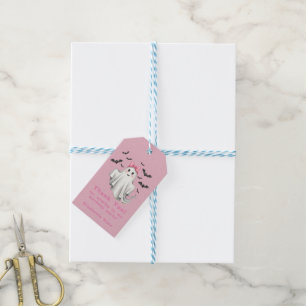 Pink Friendly Girl Ghost with Bats Flying Gift Tags