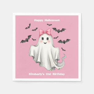 Pink Friendly Girl Ghost with Bats Flying  Napkin