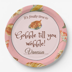 Pink Friendsgiving Thanksgiving Dinner Holiday Paper Plate