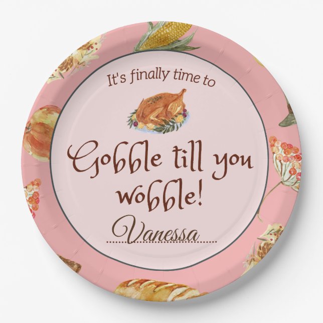 Pink Friendsgiving Thanksgiving Dinner Holiday Paper Plate (Front)