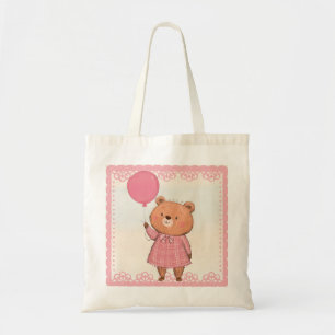Pink Fringe Dress Bear with Pink Balloon Tote Bag
