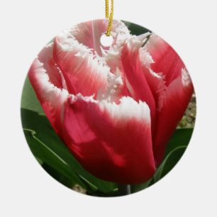 Pink Fringed Tulip Custom Birthday Ceramic Tree Decoration