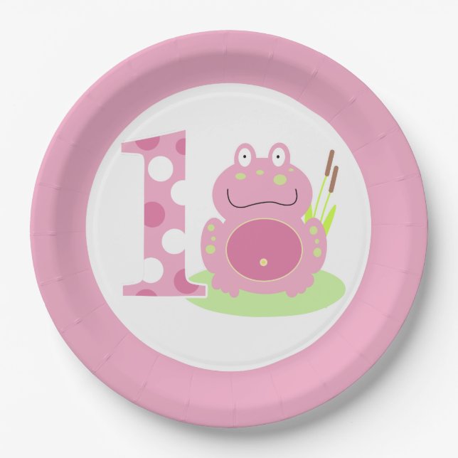 Pink Frog 1st Birthday Girl First Party Plate (Front)