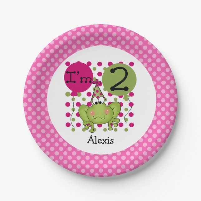 Pink Frog 2nd Birthday Paper Plates (Front)