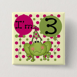 Pink Frog 3rd Birthday Tshirts and Gifts 15 Cm Square Badge