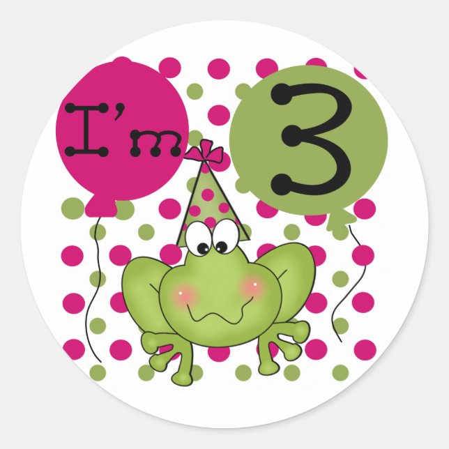 Pink Frog 3rd Birthday Tshirts and Gifts Classic Round Sticker (Front)
