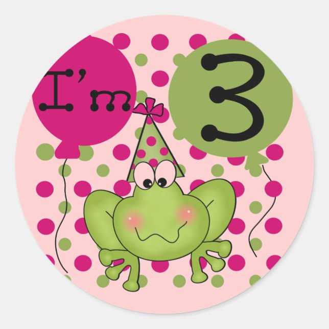 Pink Frog 3rd Birthday Tshirts and Gifts Classic Round Sticker (Front)