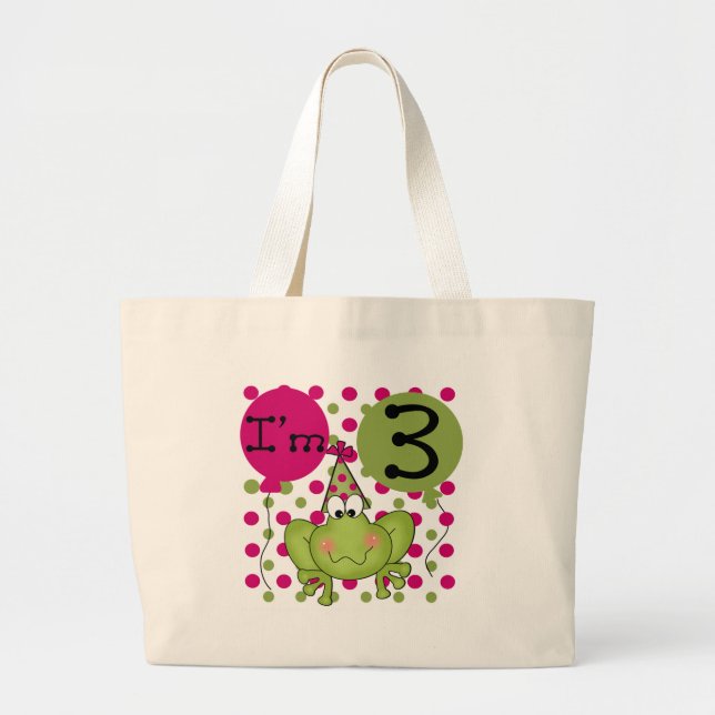 Pink Frog 3rd Birthday Tshirts and Gifts Large Tote Bag (Front)