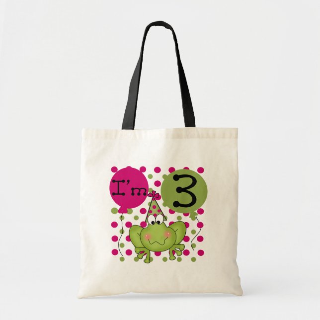 Pink Frog 3rd Birthday Tshirts and Gifts Tote Bag (Front)
