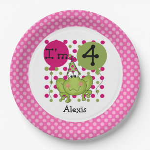 Pink Frog 4th Birthday Paper Plates
