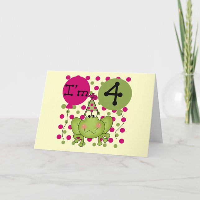 Pink Frog 4th Birthday Tshirts and Gifts Card (Front)