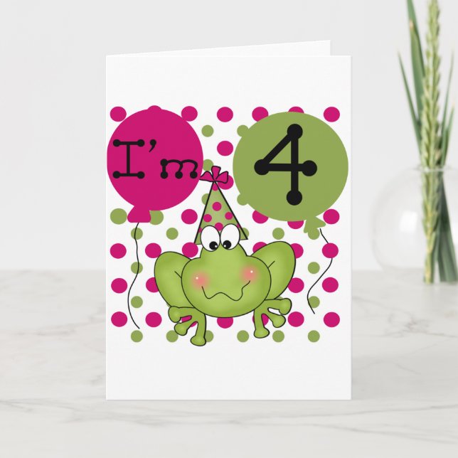 Pink Frog 4th Birthday Tshirts and Gifts Card (Front)