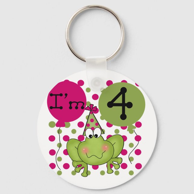 Pink Frog 4th Birthday Tshirts and Gifts Key Ring (Front)