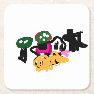 Pink Frog cool Square Paper Coaster