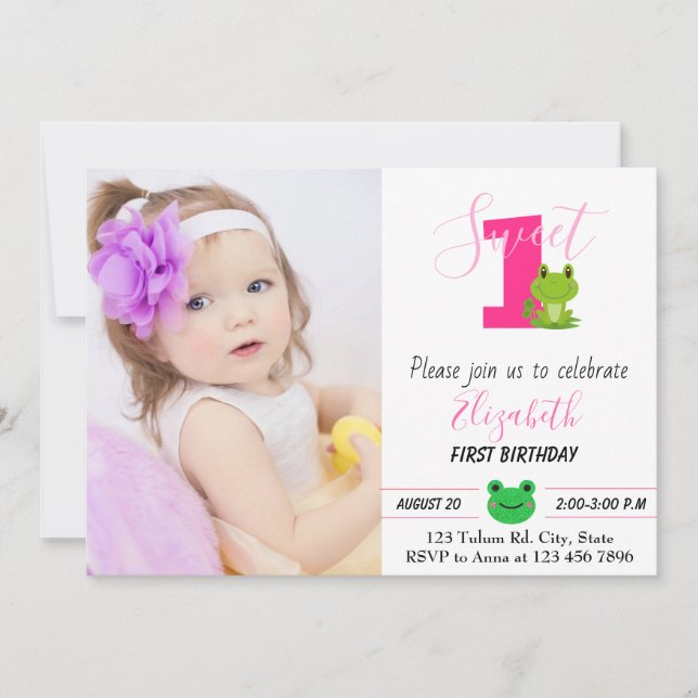 Pink Frog Girl Birthday Party Invitation (Front)